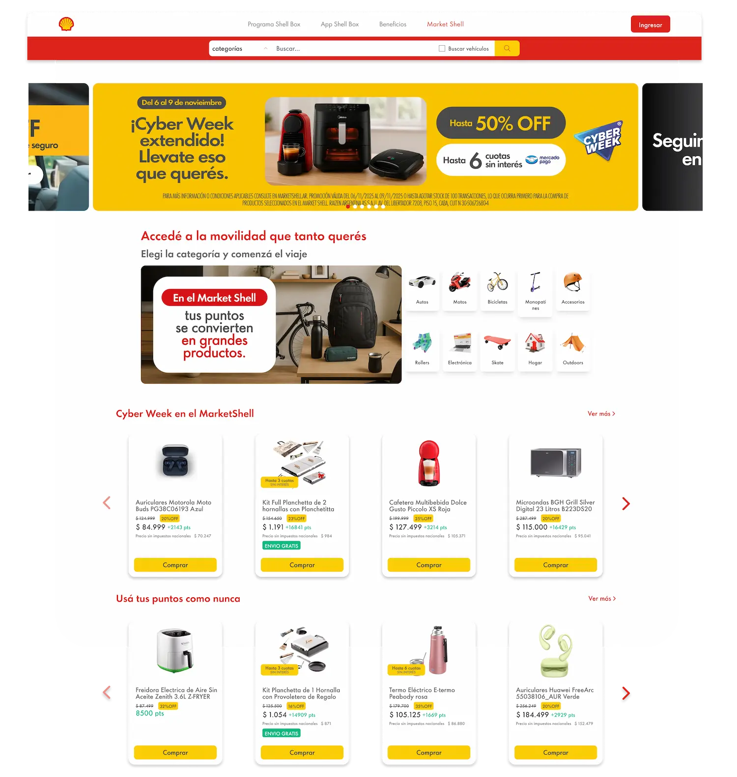 Captura del marketplace Market Shell